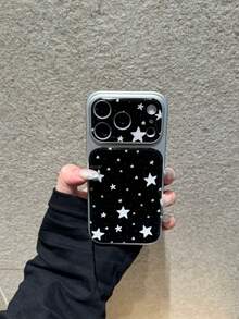 Schwarz-Weiß Sternenmuster Acryl Vollabdeckung perforiertes Handyhülle kompatibel mit Apple 17 Pro Max, elegante Schutzhülle für iPhone 16 Plus, 15 Pro, 14, stoßfest 13 Pro - Schwarz - Übersicht 7
