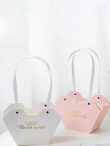 2pcs Flower Basket Handbag, Gift Packaging Bag, Flower Basket Packaging, Sturdy Kraft Paper Material Tote Bag, Suitable For Daily Leisure Storage, Valentine's Day Flower Bouquet Handbag, Graduation Friendship Gift, Teacher's Flower Bouquet Gift Bag, Square Tote Bag, Suitable For Birthday Gifts, Parties, Weddings, Graduations And Other Gift Boxes - View 5