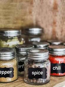 120pcs Reusable Waterproof Black Wave Label Stickers, Suitable For Containers, Jars, Seasonings, Food Storage In Kitchen, Comes With 1 White Chalk Marker - Black - View 6