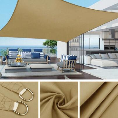 1 Set Large Rectangular Waterproof Sunshade Canvas Awning, 98% UV Protection, Suitable For Yard, Garden, Swimming Pool, Outdoor Camping, Including Installation Steel Cable
