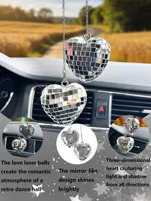 1 pieza Colgante de bola reflectante con forma de corazón, accesorio decorativo súper brillante de bola reflectante láser para el espejo retrovisor del coche - colgante - Ver 1