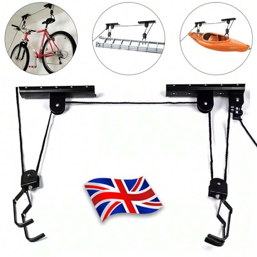Bicycle Bike Ceiling Hanger Lift Pulley Hoist Garage Rack Storage Stand UK - A - View 1