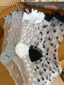 1/3双薄款透明波点蝴蝶结玻璃丝袜，适合春夏穿着 - 彩色 - 查看 2