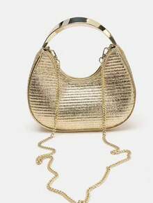 Elegant Gold Glossy PU Leather Shoulder Bag With Metal Handle And Chain Strap, Suitable For Dates, Shopping, Commuting And Vacation, Perfect Choice For Office Ladies - Gold - View 4