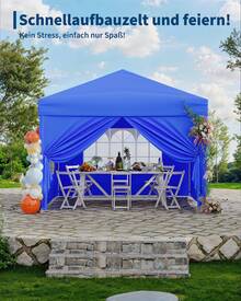3x3 M Waterproof And Stable Folding Gazebo With 4 Side Panels – Pop-Up Gazebo Made Of 420D Oxford Fabric, UV Protection 50+, 3-Way Height Adjustable, Party Tent With Carrying Bag For Garden & Outdoor Use - Màu xanh lam - Xem 5