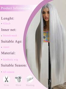 4*2U型编织灰色直发假发，42英寸超长银灰色直发合成假发，带弹性帽，适合日常佩戴和节日聚会，适合所有肤色 - 灰色 - 查看 9