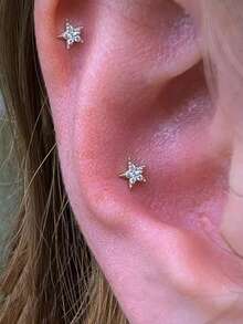 一对闪亮锆石星星耳环，铜质耳蜗耳钉，小巧精致，Y2K风格，嘻哈甜美酷炫，适合日常佩戴 - A - 查看 6