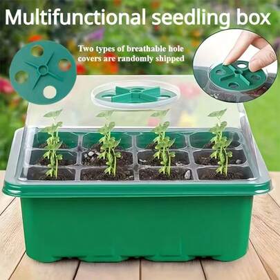 1/10 Sets Multi-Grid Seedling Trays, 4pcs/Set (1pc Ventilated Cover + 1pc Transparent Cover + 1pc Seedling Tray + 1pc Base), Thickened Design, Adjustable Humidity And Ventilation, Transparent Tray Suitable For Greenhouse And Garden, Seedling Box, Heat-Resistant Design