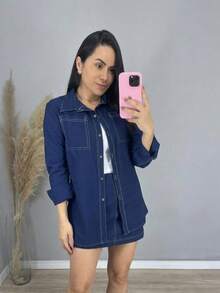 Women's Set Long Sleeve Shirt And Marrant Skirt Sensory Boho Casual Cute Luxury Elegant - 藍色 - 查看 6