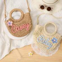 1pc Personalized Spring/Summer Fashion Straw Woven Bag, Handheld/Shoulder/Crossbody, Floral, Perfect For Party/Wedding/Bridesmaid Outfit, Gift For Her - Multicolor - View 5