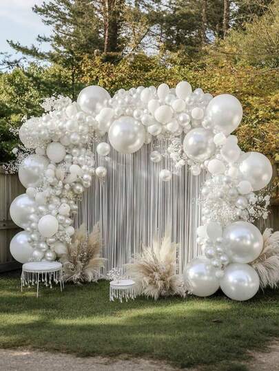 140 piezas - Kit de arco y guirnalda de decoración con globos de látex blancos de perlas falsas para decoración de ducha nupcial, boda, aniversario, compromiso, cumpleaños, Navidad, decoración del hogar, regalos navideños, decoración de fiestas de cumpleaños, celebración de aniversario y talla grande ocasiones, decoración de habitaciones, decoración de fiestas, decoración de bodas, reuniones familiares, despedida de soltera, compromiso, boda, decoración del Día de la Madre
