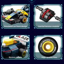 DIY Creative Educational Building Block Racing Car Series, Includes: White & Red Racing Car, Pink Racing Car, Blue Racing Car, Green Racing Car, Orange Racing Car And Red Racing Car With Multiple Elements. ABS Material, Tight Interlocking Particles, Not Easy To Disassemble. Built-In Inertial Pull-Back Module, With Stickers, Children's Building Block Toy Set, Suitable For Desktop And Car Decoration, Classroom Reward Small Gift, Gift For Kids, Graduation Season, Back To School, Fashionable Gift For Friends. Hot Selling Series - 彩色 - 查看 9