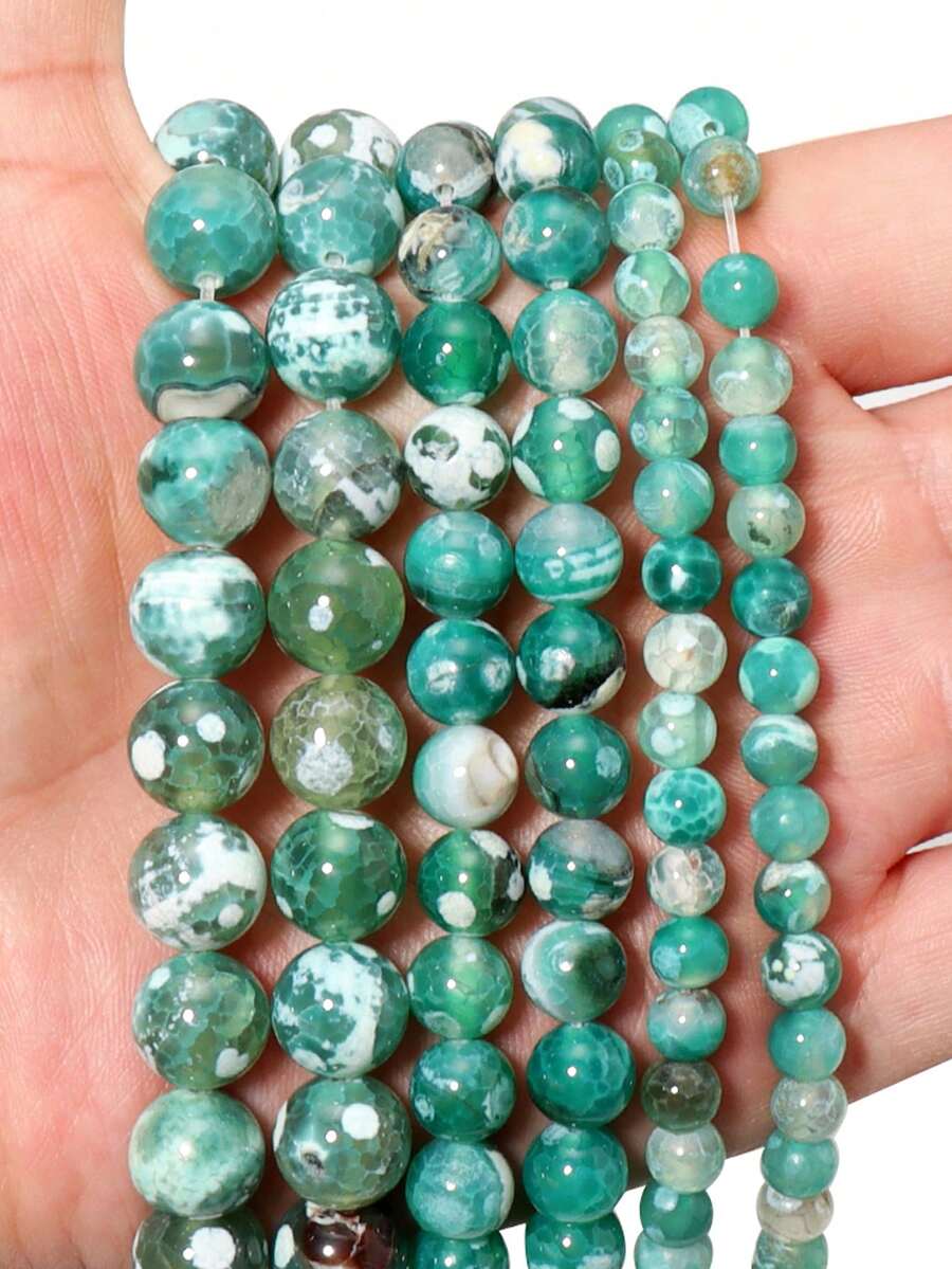 1 chuỗi hạt đá tự nhiên 6/8/10mm màu xanh băng hoa lửa, hạt đá tròn rời dùng để làm trang sức DIY vòng tay và vòng cổ. - Nhiều màu - Xem 1