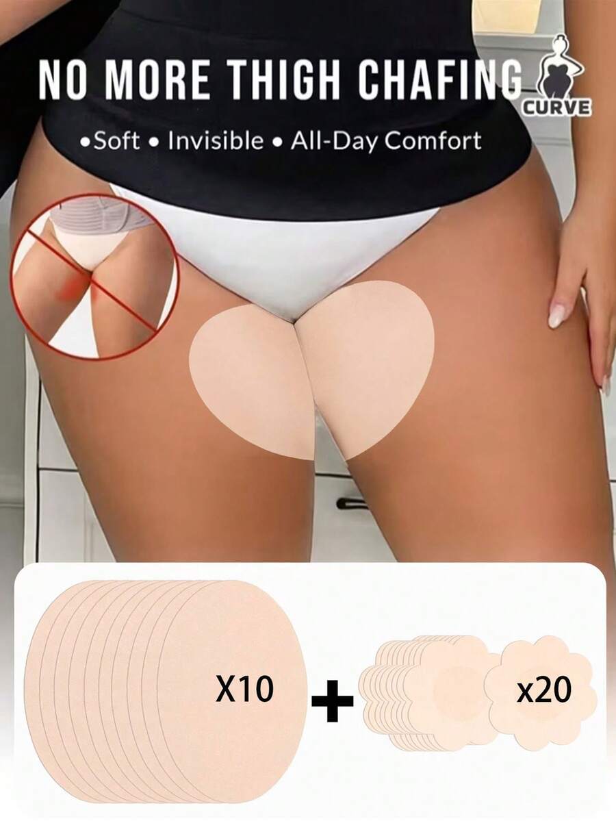 30片装大腿防摩擦贴和乳贴套装,隐形亲肤粘性垫,防止摩擦并隐藏在衣服下 - 彩色 - 查看 1
