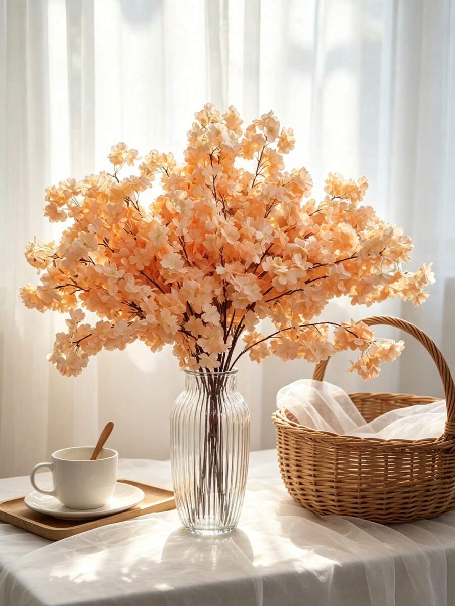 MEHELANY 1PC Champagne Artificial Cherry Blossom Flower 37.4Inch Branch, Fake Sakura, Oriental Cherry Flowers Silk Long Stem Fake Flower Arrangements Touch For Home Wedding Party Table Centerpiece Decorations, Spring Summer Indoor Decoration, Tall Vase Family Office DIY Garden Decor, Mother's Day Father's Day Easter Anniversary Birthday Gift Graduation Back To School - Champagne - View 1