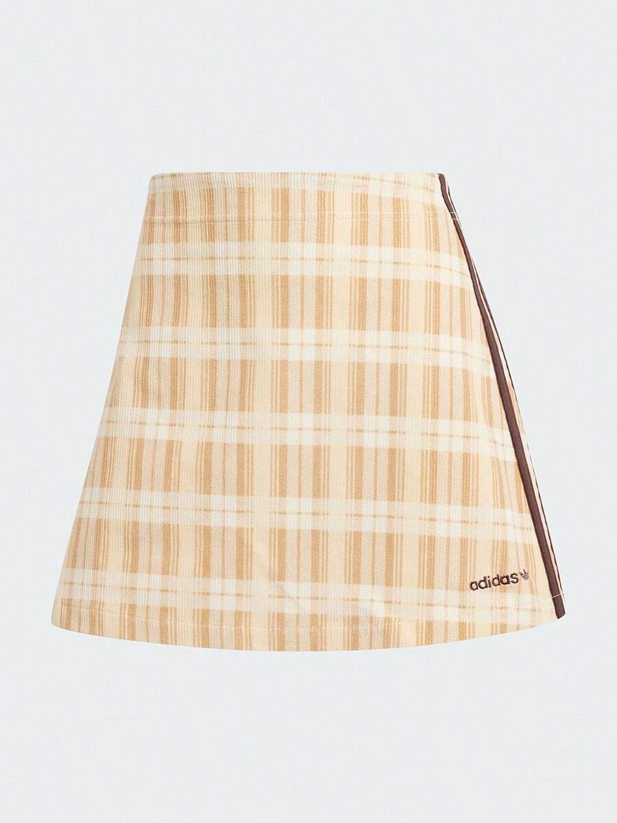 Adidas Women's Retro Collegiate Style Patterned Casual Mini Skirt IX7414, Summer - Rocky Sandstorm Soil / Magical Light Brown / Wonderful White - View 1