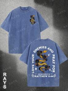 Summer Outfits For WomenMen's 230g Washed Cotton T-Shirt - Streetwear Graphic Tee With "Enemies & Pray" Back Print & Matthew 5:44 Scripture, 100% Cotton Drop Shoulder Short Sleeve, Light Grey Summer Casual Shirt For Travel & SportsLoose And Comfortablesummer Clothes - Tím - Xem 9