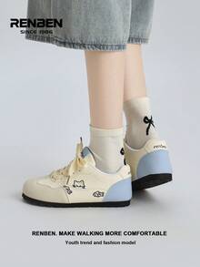 RENBEN Giày nữ đế cao su lưu hóa thêu họa tiết hoạt hình dễ thương, mẫu mới về mùa Xuân/Hè 2026. - Màu vàng - Xem 8