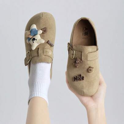 RENBEN 1 Đôi Giày Lẻ Tay Thường Ngày Hình Gấu Hoạt Hình Mới Mùa Xuân 2026 Dành Cho Nữ