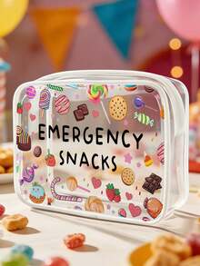 Túi đựng mỹ phẩm PVC in chữ "Emergency Snack", túi đựng đồ du lịch PVC có khóa kéo, túi đựng mỹ phẩm và đồ dùng vệ sinh cá nhân nhẹ, chống phai màu dành cho phụ nữ và bé gái, hộp đựng mỹ phẩm xách tay được TSA chấp thuận, thiết kế dễ lau chùi, thích hợp làm quà tặng túi đựng mỹ phẩm cho mẹ, giáo viên, bạn bè, y tá, túi đựng đồ dùng vệ sinh cá nhân khi đi học và nghỉ mát, túi đựng mỹ phẩm chống thấm nước. - Nhiều màu - Xem 3
