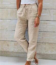 Cotton Linen Summer Pants For Women High Waist Elastic Casual Trousers Streetwear Solid Female Clothes 2026 Loose Pencil Pants - 綠色 - 查看 6