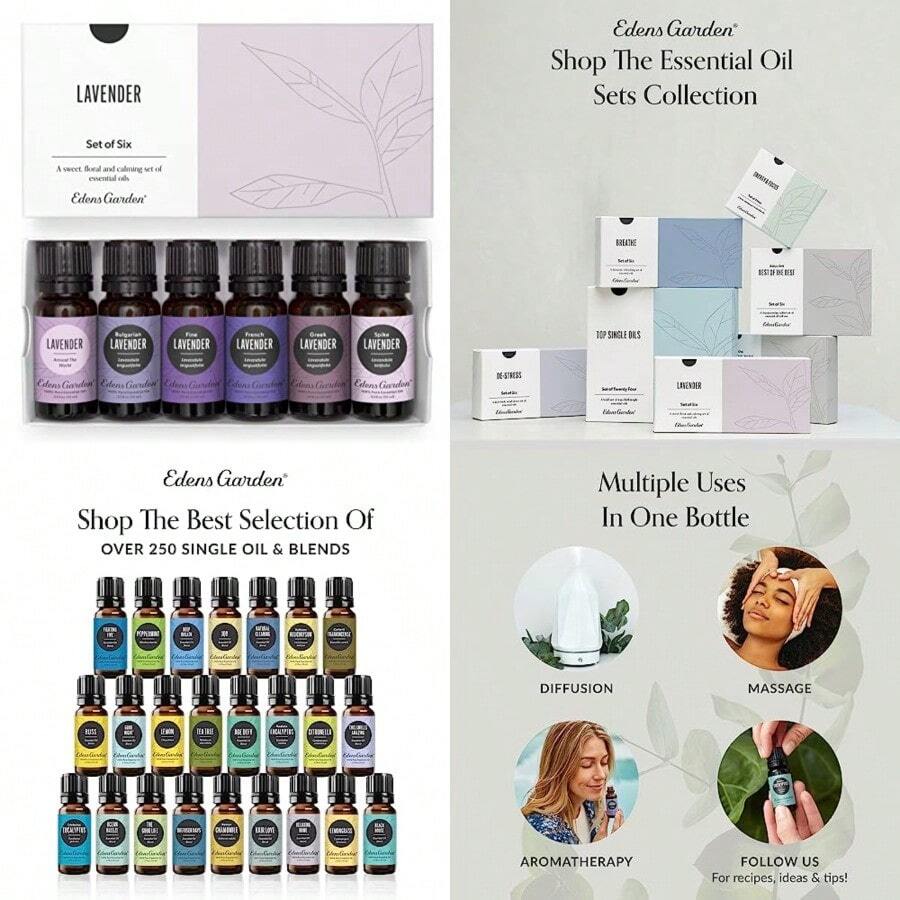 Edens Garden Lavender Essential Oil 6 Set Best 100% Pure Aromatherapy Sampler Kit For Diffuser and Therapeutic Use 10 ml - como en la foto - Ver 1