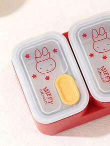 Hộp cơm giữ nhiệt Miffy bằng thép không gỉ 304, hình vuông có nắp, hộp cơm bento dành cho học sinh/nhân viên văn phòng, thiết kế hai ngăn dễ thương kiểu Nhật, nắp trong suốt có khóa cài màu đỏ. - Nhiều màu - Xem 10