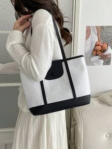 Tas Tote Bahu Wanita Minimalis Mewah Warna Solid Terbaru - Putih - View 8