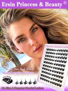 100pcs Self-Adhesive 8-12mm Mixed Length Angel Eyelashes Set, Densely Packed Angel Eyelashes Self-Adhesive DIY Eyelash Extension, Natural Curly Cluster False Eyelashes - Black - View 3