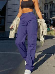 1pc Girls & Teens Casual Loose Straight Leg Multi-Pocket Cargo Pants, Suitable For Workout, Outdoor, Spring/Summer/Autumn/Winter - Purple - View 5