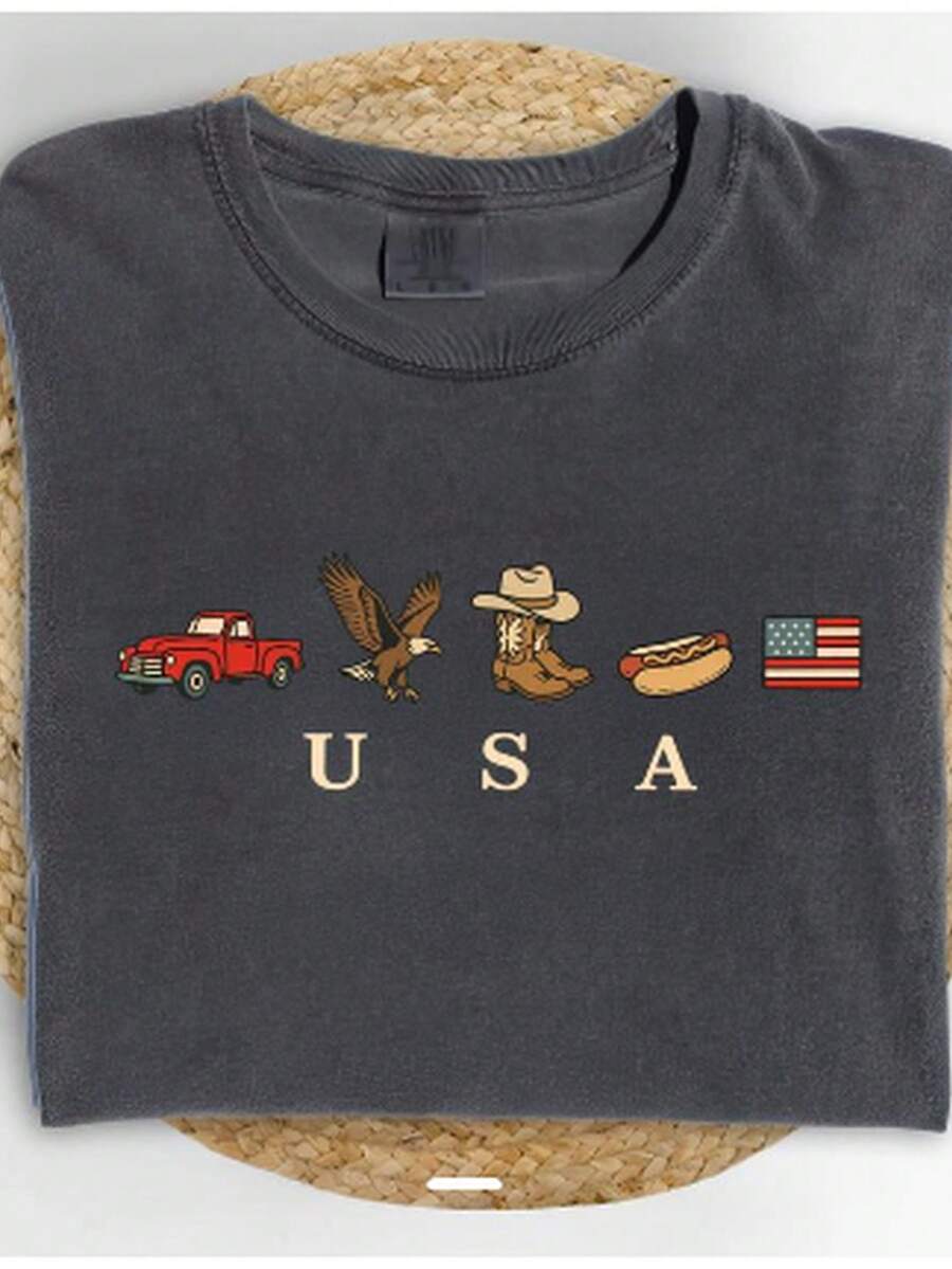 250th Anniversary American Flag T-Shirt - Heavyweight 250 Years Of Independence Celebration, Soft Crew Neck Casual Shorts Suitable For Men & Women, 4th Of Outfit, Machine WashableDaily Outfits For Men And Women - Đen 1 - Xem 1