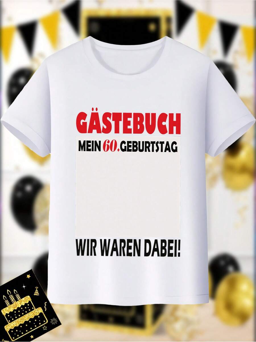 60th Birthday T-Shirts For Men And Women - Made In Black And White With German Phrases, "Reserve A Place At My 60th Birthday," "Birthday," And "We Were There!" A Funny Gift For Parents Celebrating Their 60th Birthday With A Humorous Design - 白色 - 查看 1