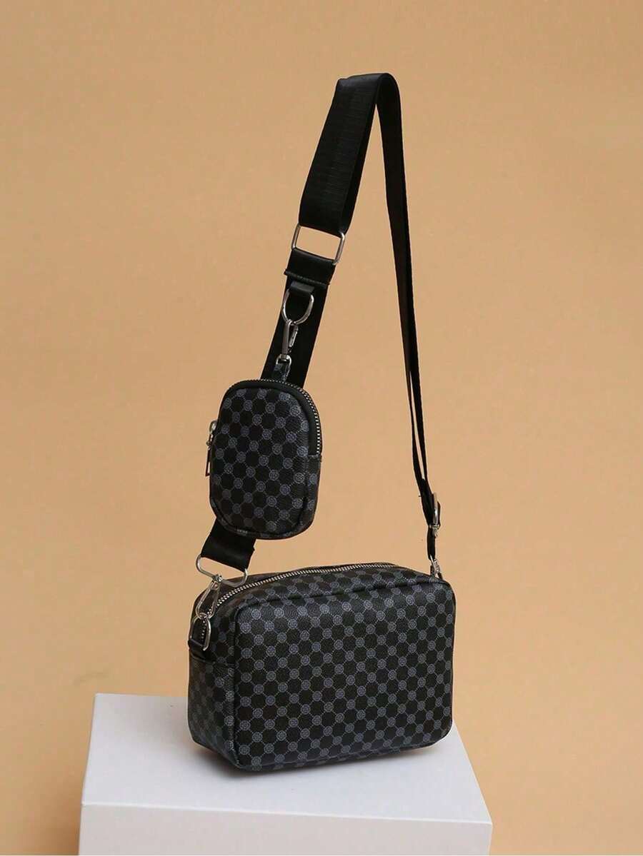 2pcs/Set Men's Mini Crossbody Bag & Key Pouch - Black - View 1