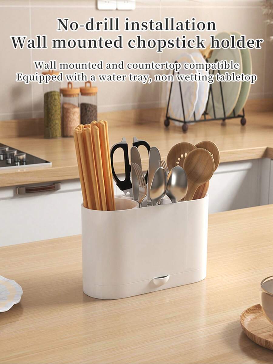 1pc Wall-Mounted/Countertop Cutlery Rack, Modern Plastic Cutlery Organizer Holder, No-Drill Chopsticks Drainer Rack, Household Kitchen Utensil Storage Rack, Kitchen Organizer, Home Storage & Organization, Kitchen Accessories - Multicolor - View 1
