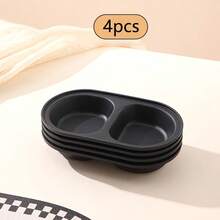 2/4个黑色分格蘸酱碗，塑料材质，椭圆形分隔开胃菜盘，可重复使用，可用洗碗机清洗，适用于盛放酱油、调味品、小菜、派对、厨房、零食、水果、烧烤、甜点等，时尚设计，派对餐盘，调味碟，耐用塑料，可重复使用碗，酱料容器，零食和餐具，餐厅用品，派对招待 - 黑色 - 查看 11