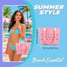 Rubber Tote Bag Medium Waterproof Beach Bag Women - Lightweight Portable Travel Outdoor Tote With Handles - Màu xanh da trời - Xem 3