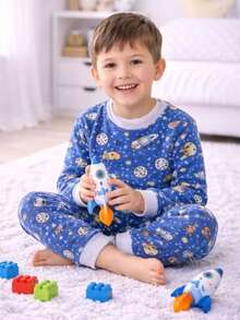 Boys' Soft Fleece Winter Pajamas, Warm And Closed, Sizes 2 To 12 - Xanh đậm - Xem 8