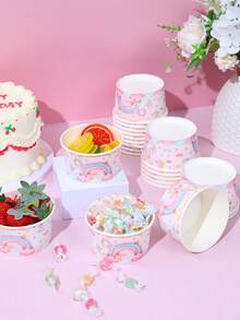 10个彩虹独角兽图案一次性纸碗，生日冰淇淋纸碗，可爱独角兽纸碗，生日派对装饰，成人派对用品，一周岁生日派对装饰，生日派对用品，独角兽主题派对装饰，家居装饰，桌面装饰，厨房装饰 - 彩虹獨角獸 - 查看 4