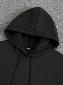 Football Enthusiast Hoodie - Women's Casual Sports Long Sleeve Hoodie With Kangaroo Pocket, Game Day Jacket, Sports Fan Apparel, Sports Pullover, Kangaroo Pocket Hoodie, Solid Color Hoodie, Crew Neck Style, Machine Washable Fabric Printed Sweatshirt - màu đen - Xem 2