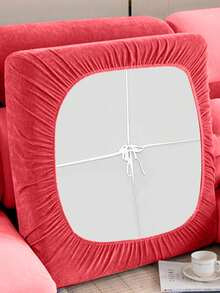 1pc Velvet Drawstring Solid Color Home Decor Sofa Seat Cushion Cover - Red - View 3