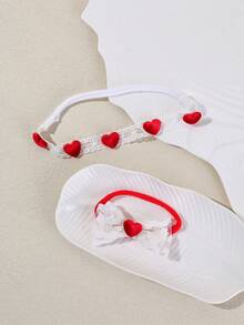 Set de 2 diademas para bebé con bordado floral de encaje y lazo, diadema con forma de corazón rojo de amor, accesorios de cabello suaves y cómodos sin costuras, adecuados para uso diario y el Día de San Valentín - Multicolor - Ver 2