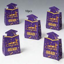 10pcs/Pack Graduation Party Favor Gift Candy Cookie Box, 3D Boxes With Doctorate & Bachelor Hats - View 5