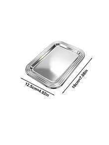 1pc Premium Modern Luxury Stainless Steel Square Fruit Plate, Minimalist Striped Edge Stainless Steel Snack Plate, Stainless Steel High-End Fruit Plate For Living Room, Suitable For Valentine's Day, Wedding, Outdoor Gathering, Living Room Tea Table, Holiday Party Decoration And Service Plate, Family Dinner Serving Plate, Available In 3 Sizes - Silver - View 13