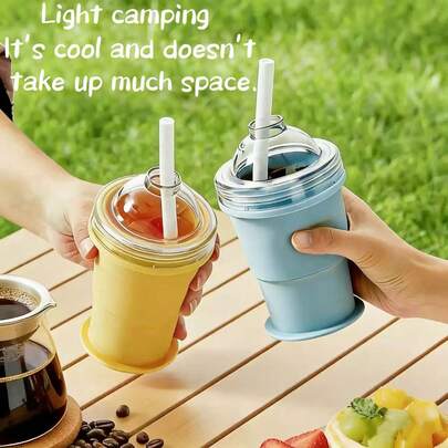 Máy làm đá viên gấp gọn di động, khay silicon có ống hút, tiện lợi cho sử dụng ngoài trời mùa hè.