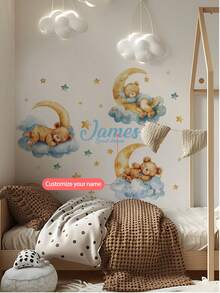 Custom Name Moon Bear Wall Decals Peel And Stick Wallpaper Kids Bedroom Living Room Office Kitchen Bathroom Home Wall Art Decor Graduation Party - Multicolor - View 10