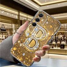 Luxury Gold Rhinestone Letter B Design Phone Case, Suitable For IPhone, Ideal As Birthday Or Christmas Gift For Girlfriend, Daughter, Teens - Clear - View 5
