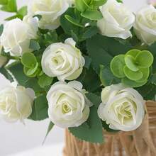 1 pieza Ramo artificial de 11 tallos de rosas de eucalipto, decoración del hogar, ramo de boda, regalo para el Día de la Madre/Cumpleaños - Multicolor - Ver 7