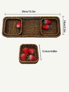 1 pieza Bandeja ovalada tejida a mano de ratán, plato portátil de estilo japonés para postres y frutas, cesta de almacenamiento, adecuada para almacenamiento, decoración, decoración rústica del hogar, maceta, portavelas, accesorios navideños, suministros para fiestas de cumpleaños, regalo de cumpleaños - Marrón moca-con asa - Ver 16