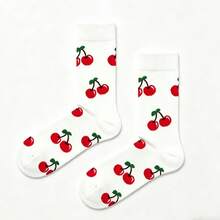 2双趣味水果图案樱桃针织袜，男女通用 - 彩色 - 查看 4