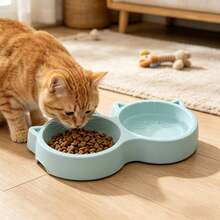 一套可爱猫形双头宠物碗，适用于猫、小型/中型犬、兔子和其他小型宠物，二合一防溢喂食器 - Small and medium-sized pets - 查看 3